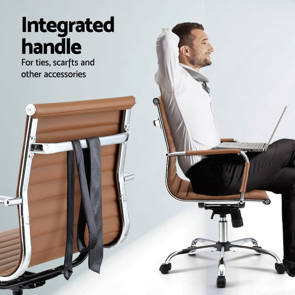 Artiss Office Chair Conference Chairs PU Leather Mid Back Brown Artiss