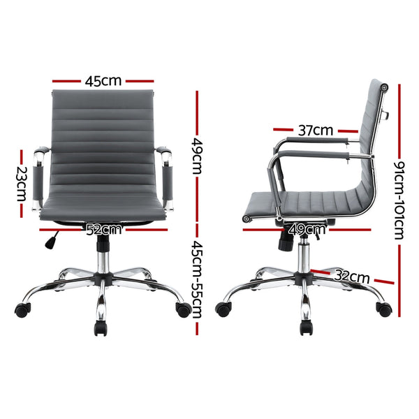 Artiss Office Chair Conference Chairs PU Leather Mid Back Grey Artiss