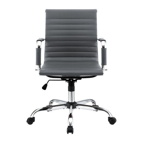 Artiss Office Chair Conference Chairs PU Leather Mid Back Grey Artiss