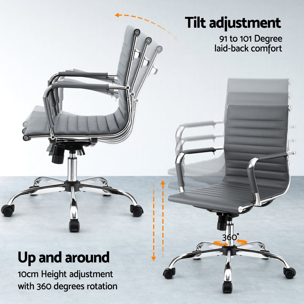 Artiss Office Chair Conference Chairs PU Leather Mid Back Grey Artiss