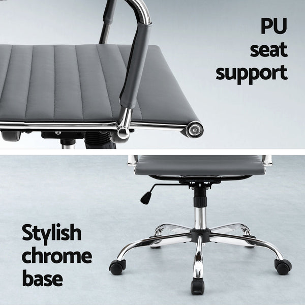 Artiss Office Chair Conference Chairs PU Leather Mid Back Grey Artiss