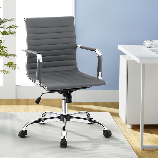 Artiss Office Chair Conference Chairs PU Leather Mid Back Grey Artiss