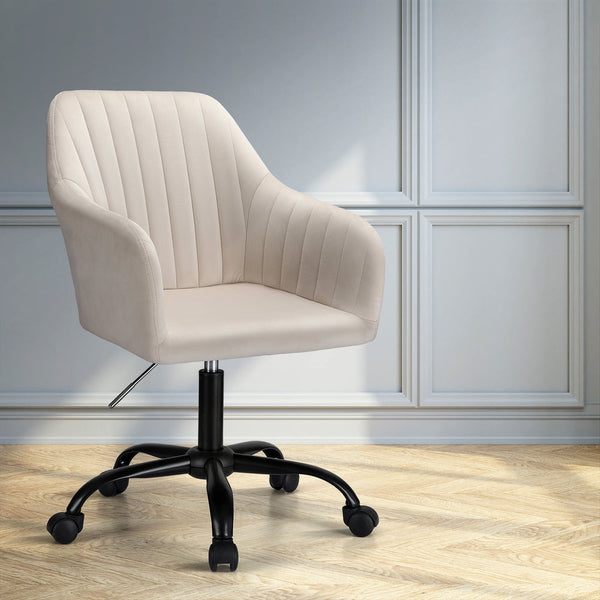 Artiss Office Chair Velvet Seat Cream Artiss