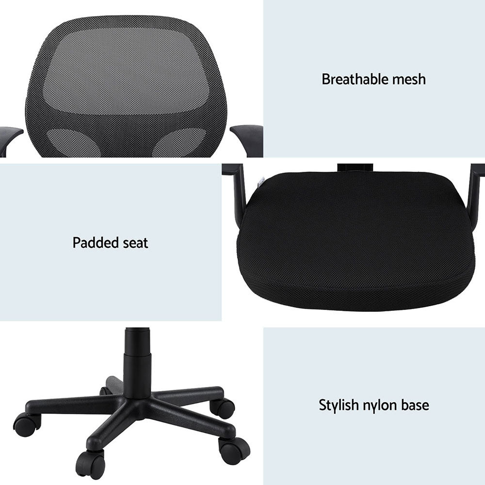 Artiss 2x Mesh Office Chair Computer Gaming Desk Chairs Work Study Mid Back Black Artiss