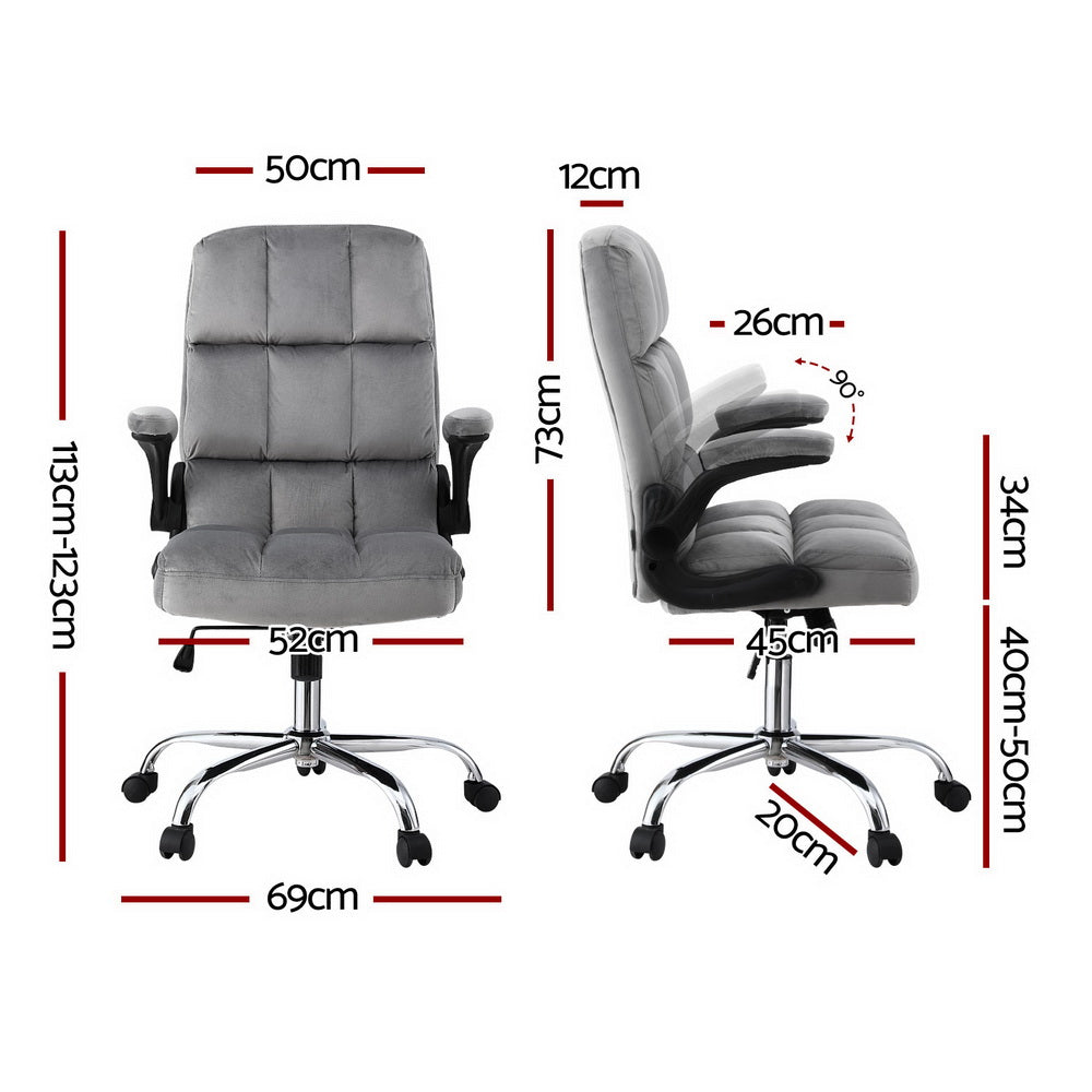 Artiss Office Chair Velvet Seat Racing Gaming Computer Desk Chairs Armrest Grey Artiss