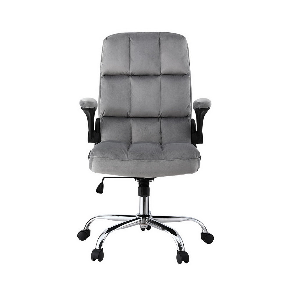 Artiss Office Chair Velvet Seat Racing Gaming Computer Desk Chairs Armrest Grey Artiss