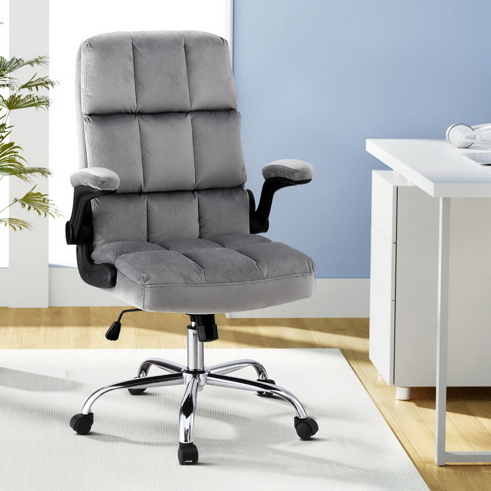 Artiss Office Chair Velvet Seat Racing Gaming Computer Desk Chairs Armrest Grey Artiss