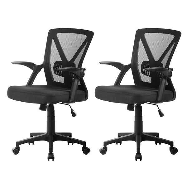 Artiss 2x Mesh Office Chair Mid Back Black Artiss