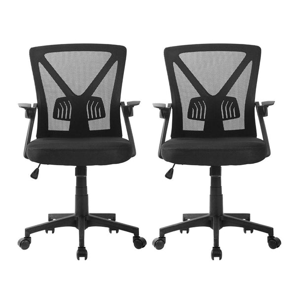 Artiss 2x Mesh Office Chair Mid Back Black Artiss