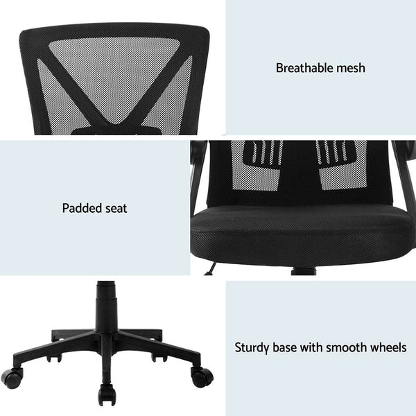 Artiss 2x Mesh Office Chair Mid Back Black Artiss