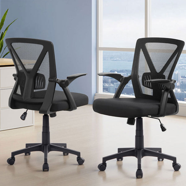 Artiss 2x Mesh Office Chair Mid Back Black Artiss