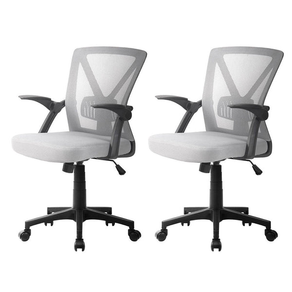 Artiss 2x Mesh Office Chair Mid Back Grey Artiss
