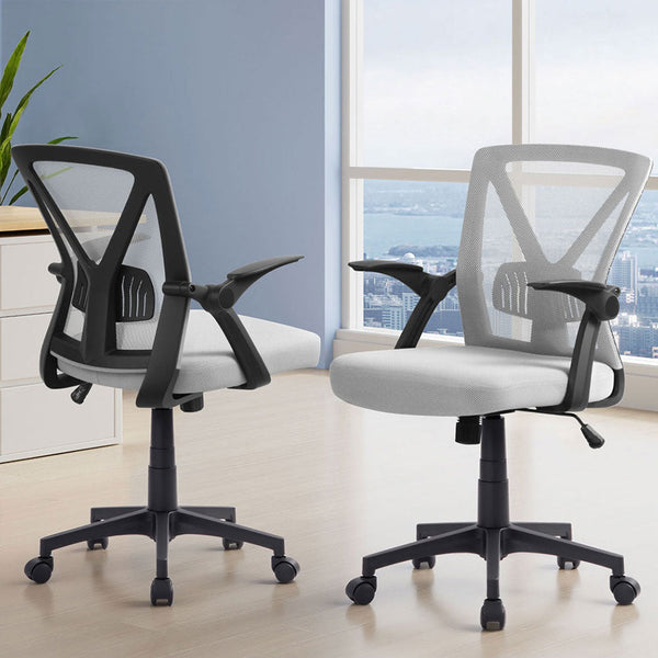 Artiss 2x Mesh Office Chair Mid Back Grey Artiss