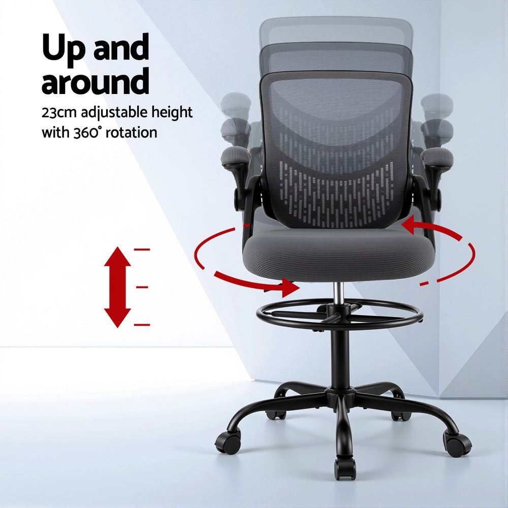 Artiss Office Chair Drafting Chairs Stool Computer Desk Studios Mesh Grey Artiss