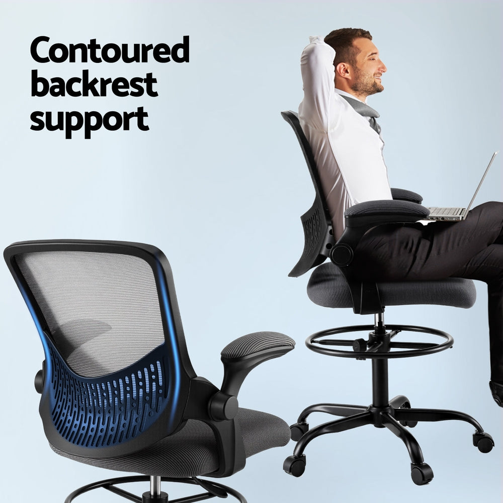 Artiss Office Chair Drafting Chairs Stool Computer Desk Studios Mesh Grey Artiss