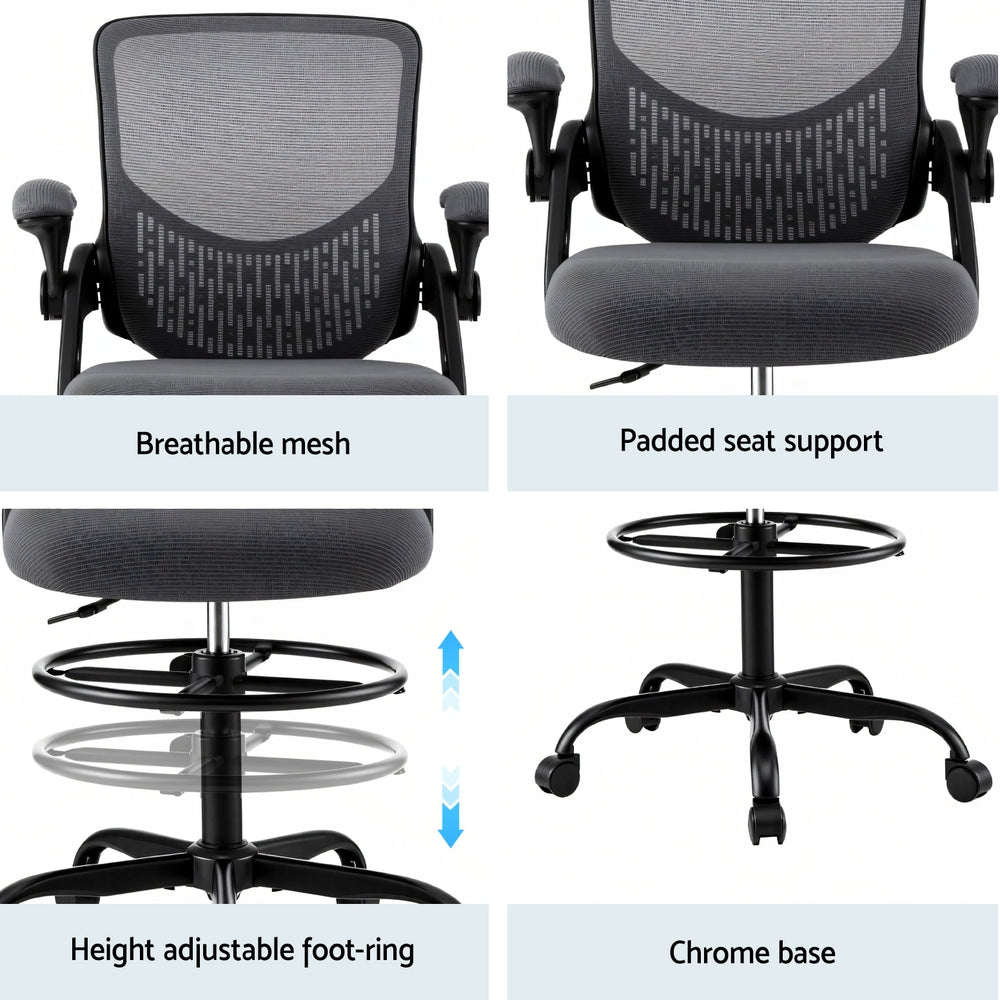 Artiss Office Chair Drafting Chairs Stool Computer Desk Studios Mesh Grey Artiss