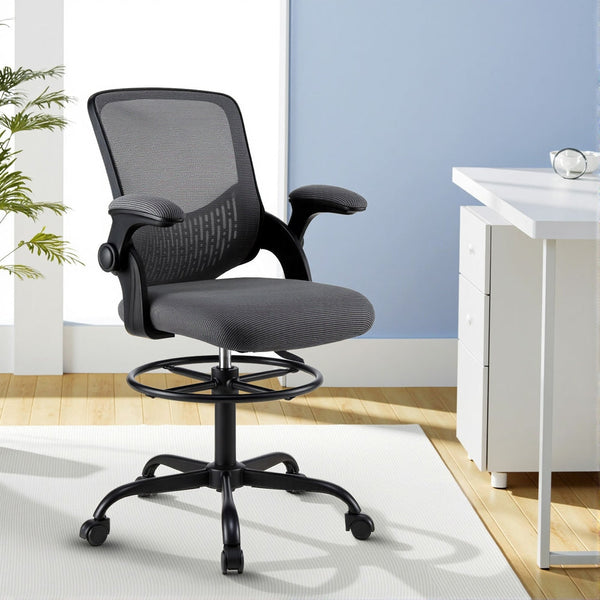 Artiss Office Chair Drafting Chairs Stool Computer Desk Studios Mesh Grey Artiss