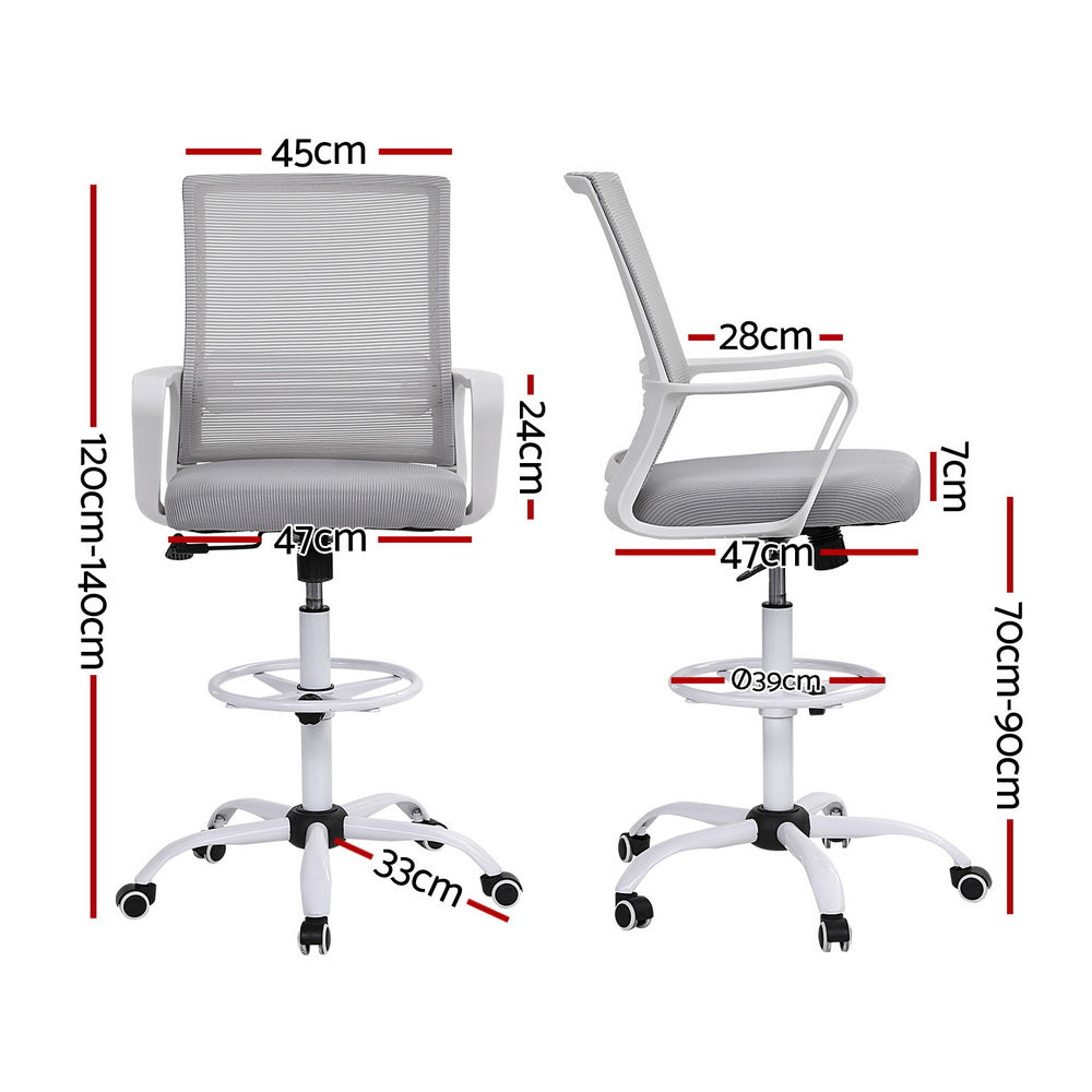 Artiss Office Chair Drafting Chairs Stool Computer Desk Studios Mesh White Awezingly