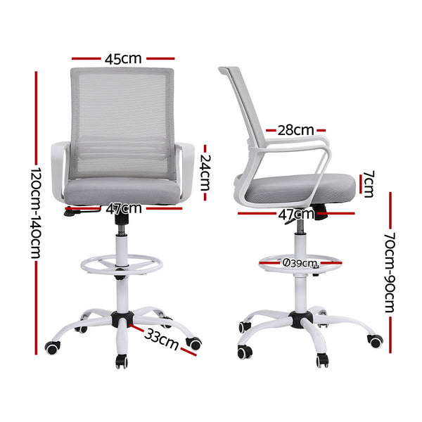 Artiss Office Chair Drafting Chairs Stool Computer Desk Studios Mesh White Awezingly