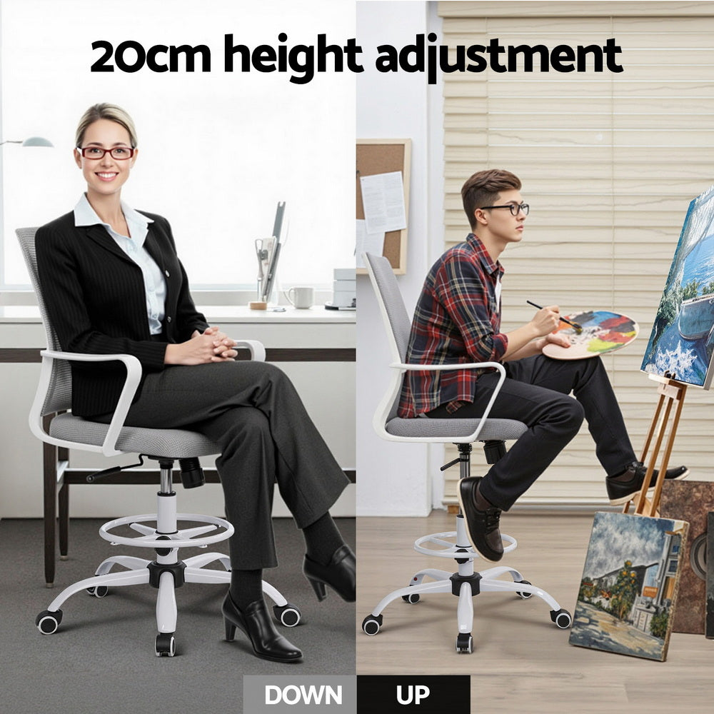 Artiss Office Chair Drafting Chairs Stool Computer Desk Studios Mesh White Awezingly