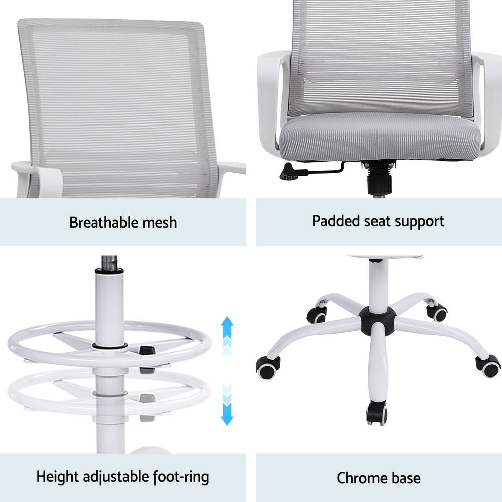 Artiss Office Chair Drafting Chairs Stool Computer Desk Studios Mesh White Awezingly
