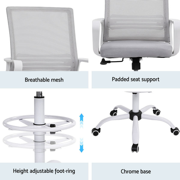 Artiss Office Chair Drafting Chairs Stool Computer Desk Studios Mesh White Awezingly