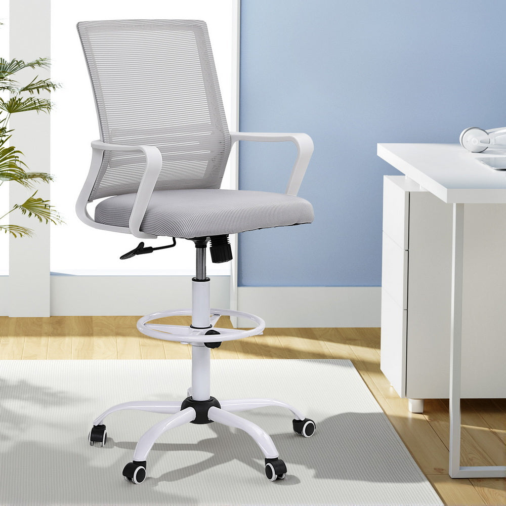 Artiss Office Chair Drafting Chairs Stool Computer Desk Studios Mesh White Awezingly