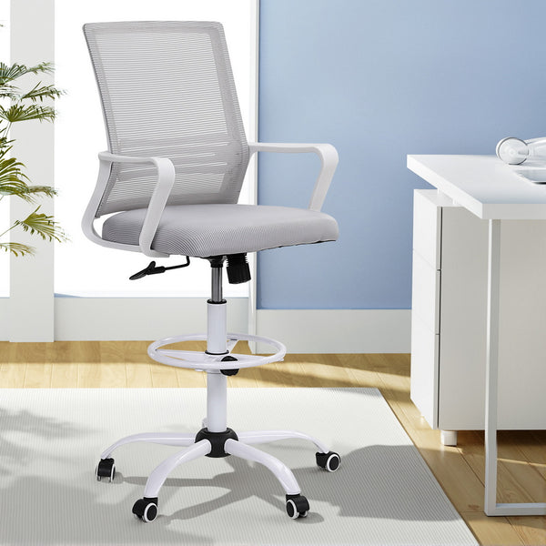 Artiss Office Chair Drafting Chairs Stool Computer Desk Studios Mesh White Awezingly