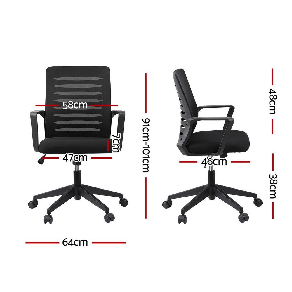 Artiss Ergonomic Office Chair Mesh Computer Desk Chairs with Lumbar Support, Height Adjustment Swivel Chair Mid Back for Home Office Study, Black Artiss