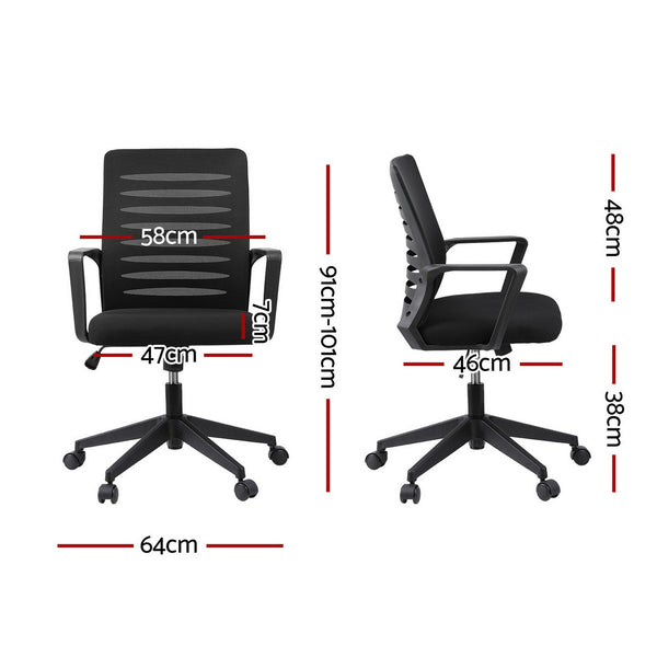 Artiss Ergonomic Office Chair Mesh Computer Desk Chairs with Lumbar Support, Height Adjustment Swivel Chair Mid Back for Home Office Study, Black Artiss