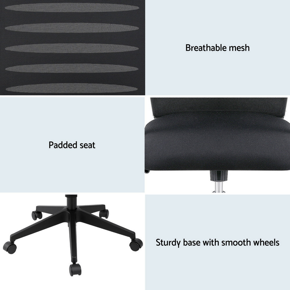 Artiss Ergonomic Office Chair Mesh Computer Desk Chairs with Lumbar Support, Height Adjustment Swivel Chair Mid Back for Home Office Study, Black Artiss