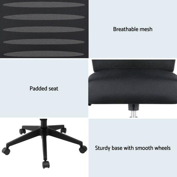 Artiss Ergonomic Office Chair Mesh Computer Desk Chairs with Lumbar Support, Height Adjustment Swivel Chair Mid Back for Home Office Study, Black Artiss