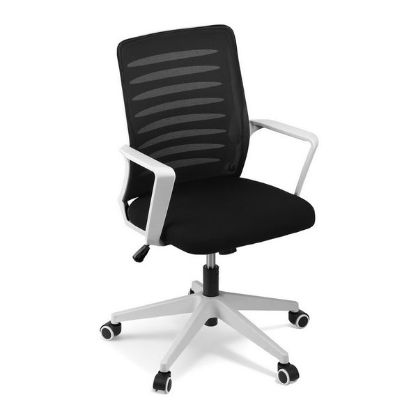 Artiss Ergonomic Office Chair Mesh Computer Desk Chairs with Lumbar Support, Height Adjustment Swivel Chair Mid Back for Home Office Study, Black and White Artiss