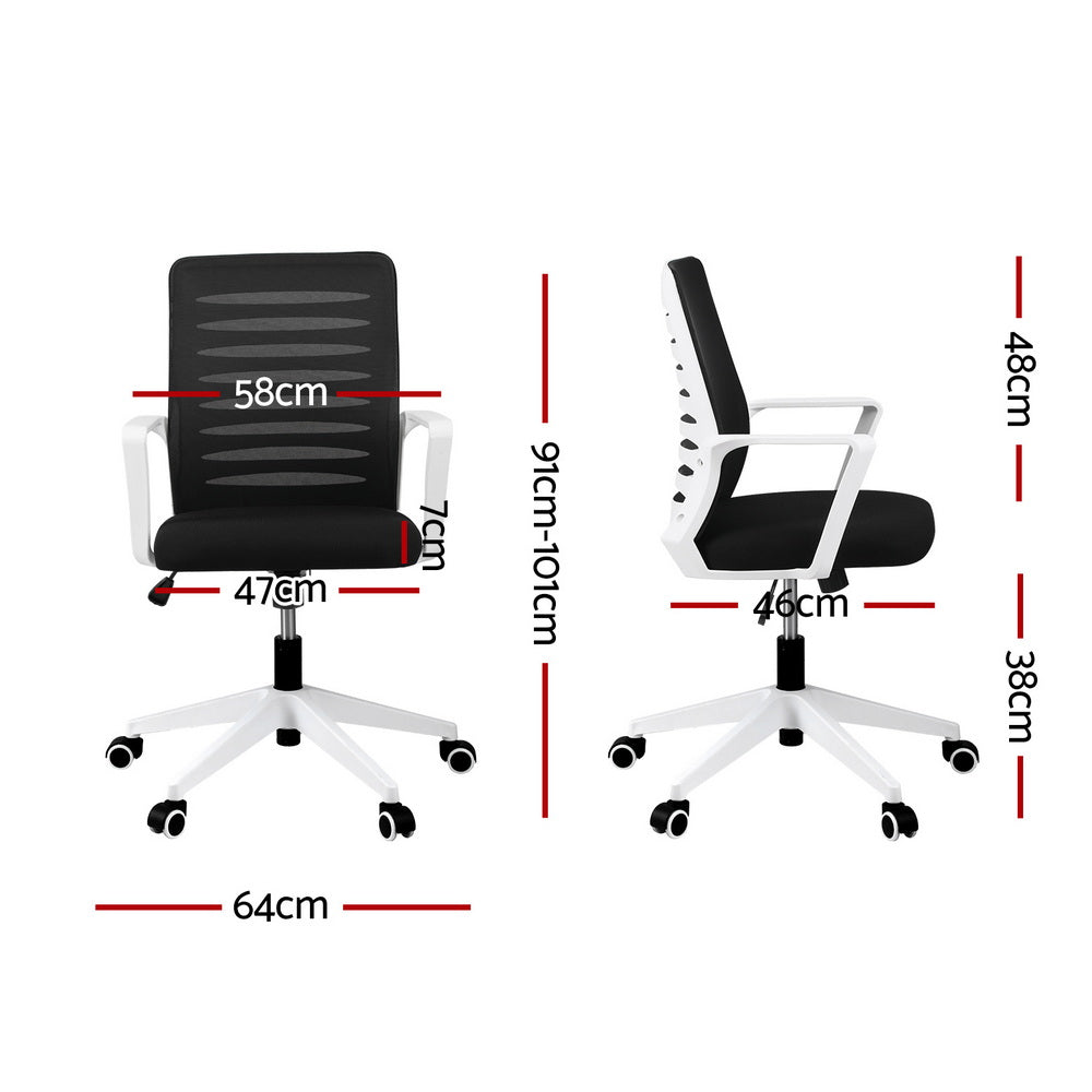 Artiss Ergonomic Office Chair Mesh Computer Desk Chairs with Lumbar Support, Height Adjustment Swivel Chair Mid Back for Home Office Study, Black and White Artiss
