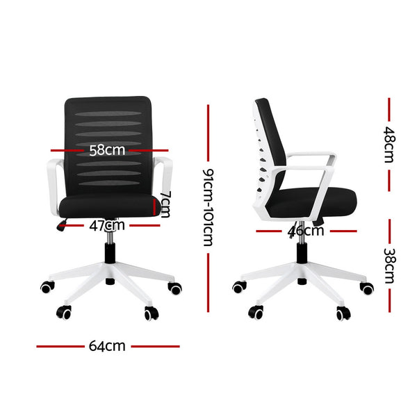 Artiss Ergonomic Office Chair Mesh Computer Desk Chairs with Lumbar Support, Height Adjustment Swivel Chair Mid Back for Home Office Study, Black and White Artiss