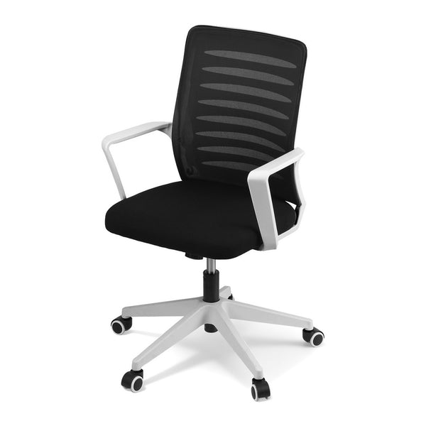 Artiss Ergonomic Office Chair Mesh Computer Desk Chairs with Lumbar Support, Height Adjustment Swivel Chair Mid Back for Home Office Study, Black and White Artiss