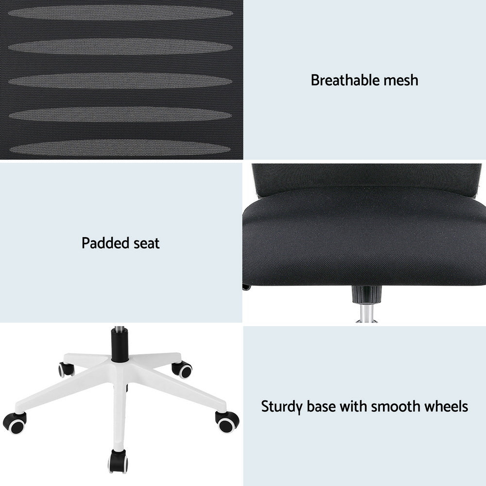 Artiss Ergonomic Office Chair Mesh Computer Desk Chairs with Lumbar Support, Height Adjustment Swivel Chair Mid Back for Home Office Study, Black and White Artiss