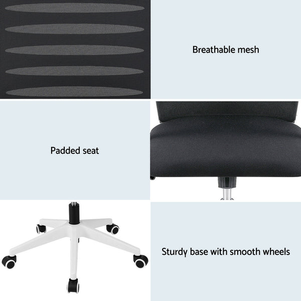 Artiss Ergonomic Office Chair Mesh Computer Desk Chairs with Lumbar Support, Height Adjustment Swivel Chair Mid Back for Home Office Study, Black and White Artiss