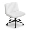 Artiss Criss Cross Chair with Wheels Wide Cross Legged Office Desk Vanity Chair PU Leather, Armless Height Adjustable Swivel Home Office Chair for Home Computer Task, White