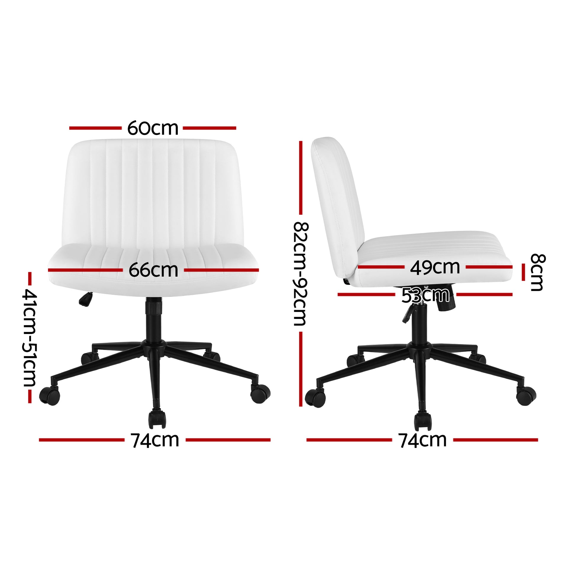 Artiss Criss Cross Chair with Wheels Wide Cross Legged Office Desk Vanity Chair PU Leather, Armless Height Adjustable Swivel Home Office Chair for Home Computer Task, White Awezingly