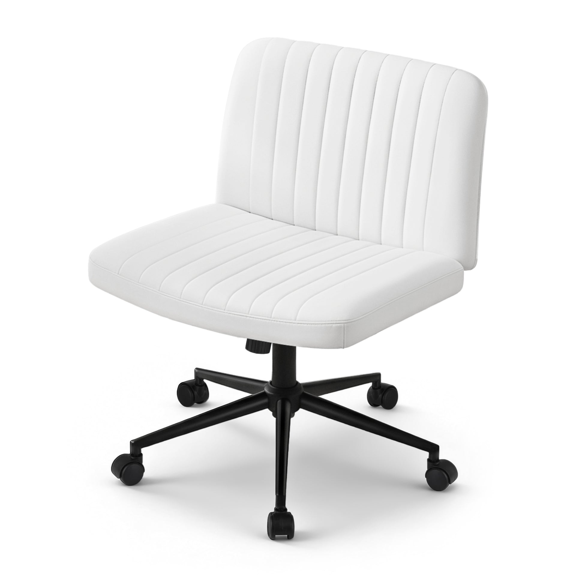 Artiss Criss Cross Chair with Wheels Wide Cross Legged Office Desk Vanity Chair PU Leather, Armless Height Adjustable Swivel Home Office Chair for Home Computer Task, White Awezingly