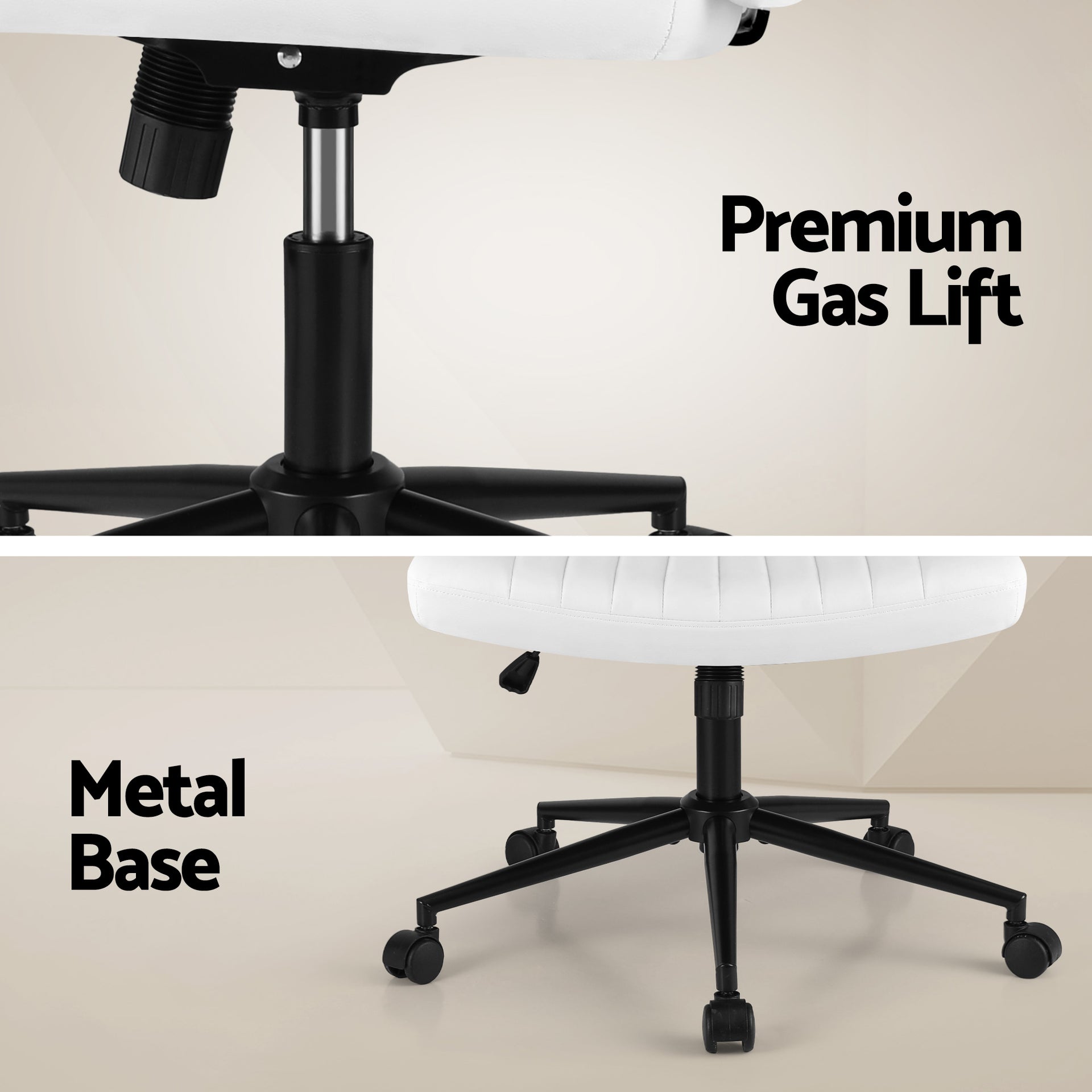 Artiss Criss Cross Chair with Wheels Wide Cross Legged Office Desk Vanity Chair PU Leather, Armless Height Adjustable Swivel Home Office Chair for Home Computer Task, White Awezingly