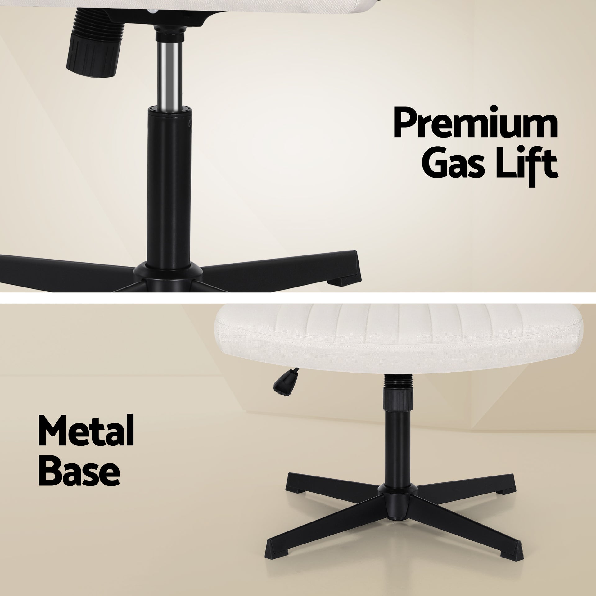 Artiss Criss Cross Chair No Wheels Fabric Wide Cross Legged Office Desk Vanity Chair Armless, Height Adjustable, Swivel Home Office Chair for Home Computer Task, Beige Awezingly