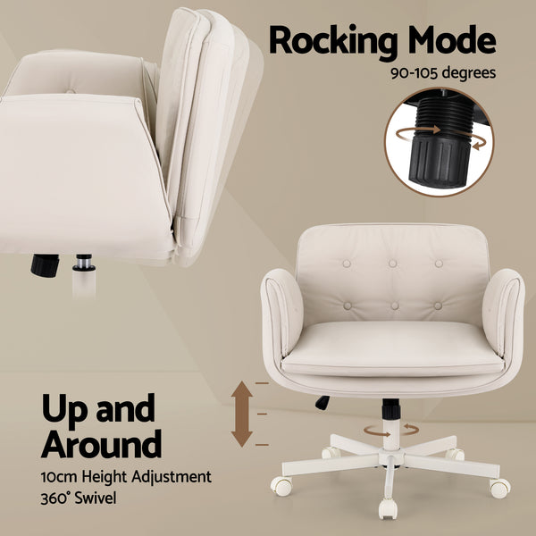 Artiss Criss Cross Chair with Wheels & Adjustable Armrests, Ergonomic Cross Legged Office Desk Chair PU Leather Vanity Chair Swivel for Home, Make Up, Bedroom, Computer, Beige Awezingly