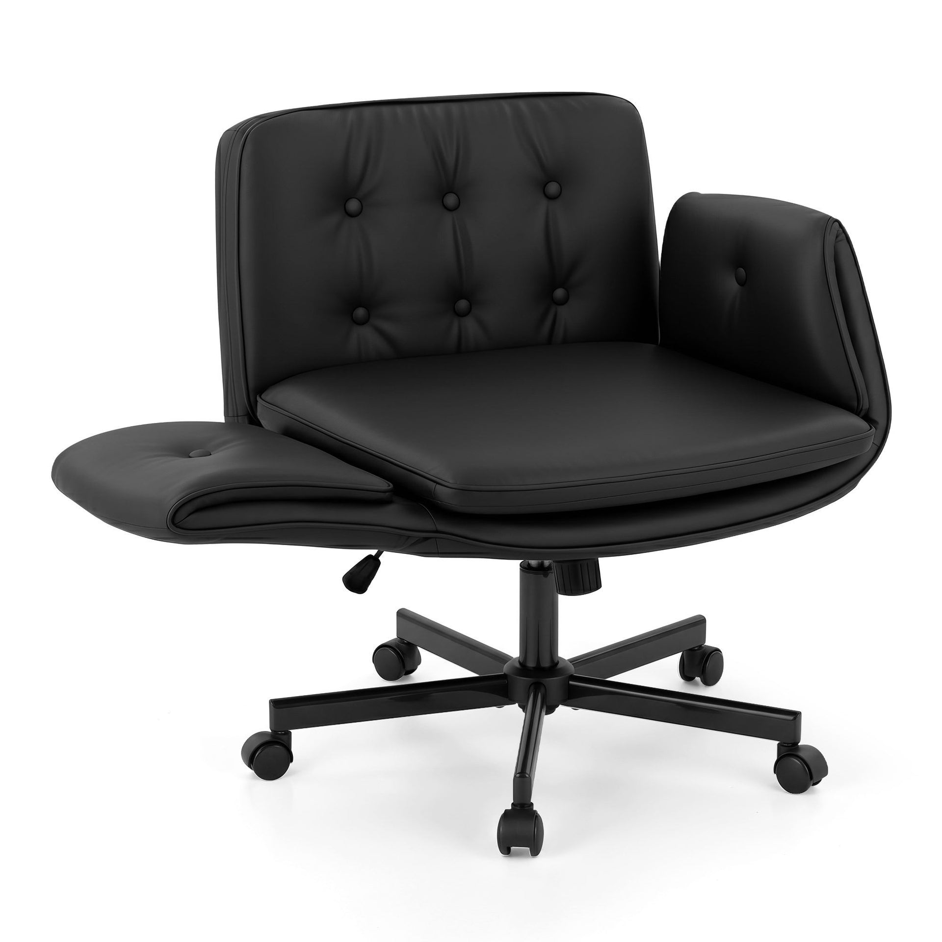 Artiss Criss Cross Chair with Wheels & Adjustable Armrests, Ergonomic Cross Legged Office Desk Chair PU Leather Vanity Chair Swivel for Home, Make Up, Bedroom, Computer, Black Awezingly