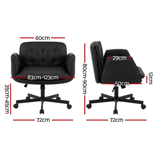 Artiss Criss Cross Chair with Wheels & Adjustable Armrests, Ergonomic Cross Legged Office Desk Chair PU Leather Vanity Chair Swivel for Home, Make Up, Bedroom, Computer, Black Awezingly