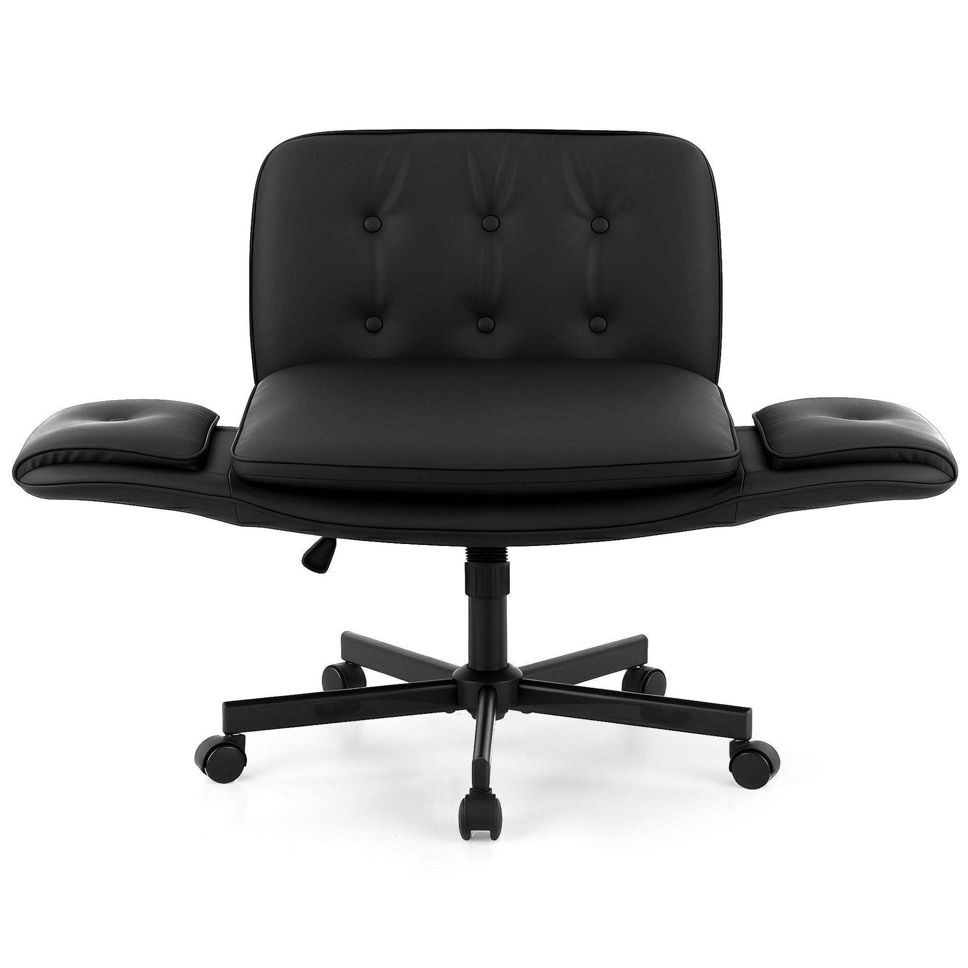 Artiss Criss Cross Chair with Wheels & Adjustable Armrests, Ergonomic Cross Legged Office Desk Chair PU Leather Vanity Chair Swivel for Home, Make Up, Bedroom, Computer, Black Awezingly