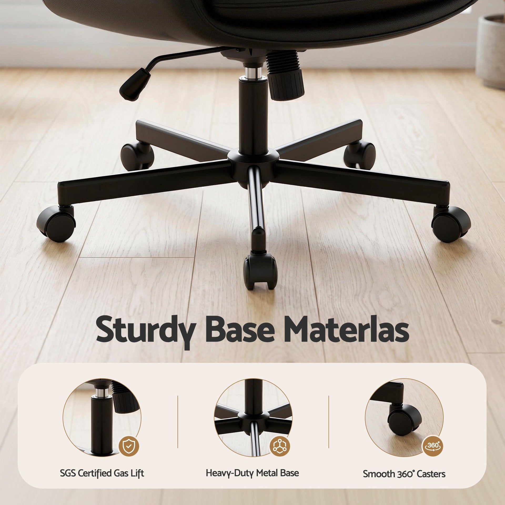 Artiss Criss Cross Chair with Wheels & Adjustable Armrests, Ergonomic Cross Legged Office Desk Chair PU Leather Vanity Chair Swivel for Home, Make Up, Bedroom, Computer, Black Awezingly