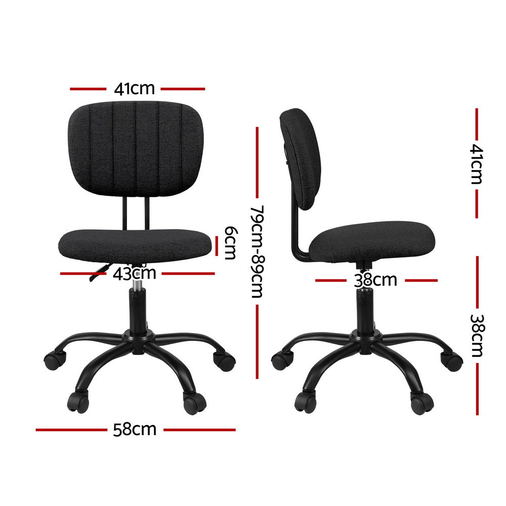 Artiss Armless Office Chair with Wheels, Ergonomic 360° Swivel Home Office Desk Chair, Height Adjustable Computer Task Chair with Fabric Back and Seat for Small Space, Black Artiss