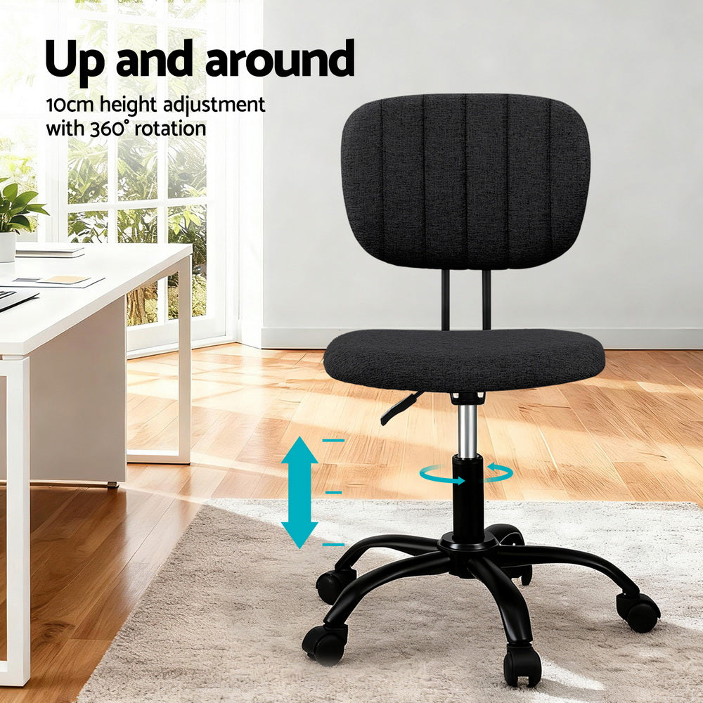 Artiss Armless Office Chair with Wheels, Ergonomic 360° Swivel Home Office Desk Chair, Height Adjustable Computer Task Chair with Fabric Back and Seat for Small Space, Black Artiss